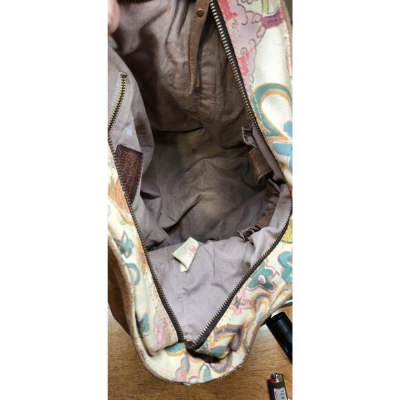 Y2k Lucky Brand Vintage Boho Chic Hobo Bag Hummingbirds Flowers Suede See Pics - Picture 8 of 9